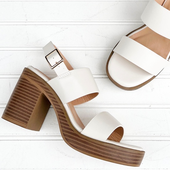 New Ivory Beige Platform Chunky Heel Sandals - Picture 1 of 4